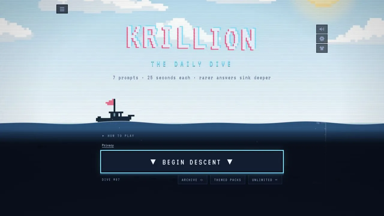 Krillion Daily Dive opening screen.